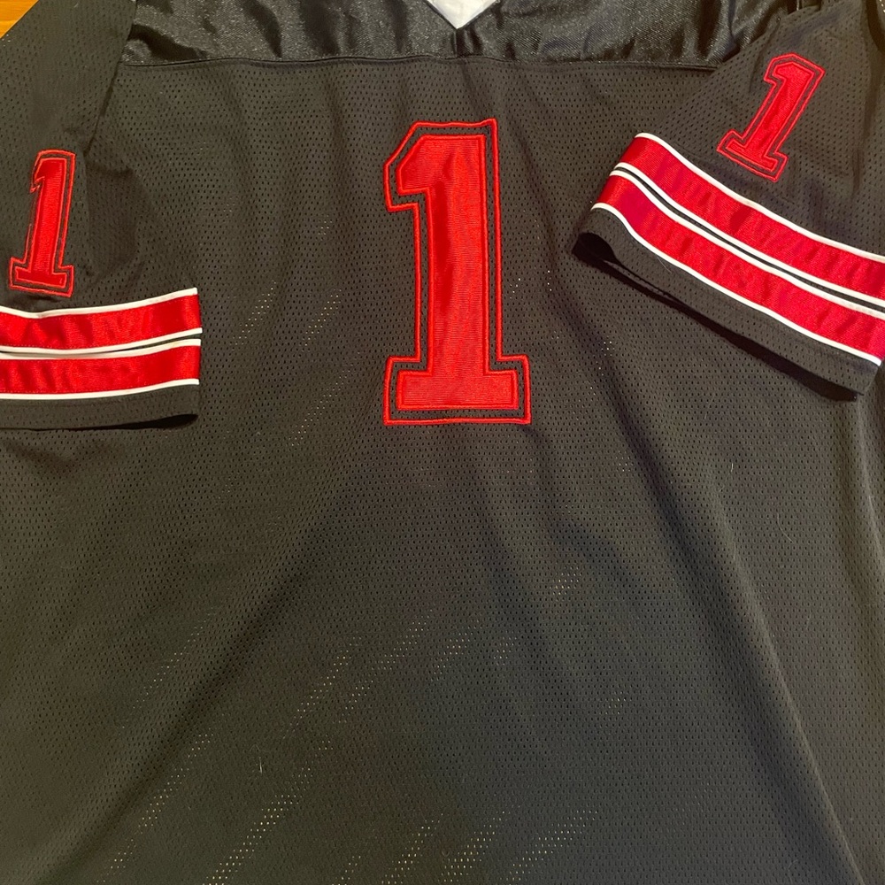 Snap On Black Mesh Jersey with Red Number 1 Appliqué